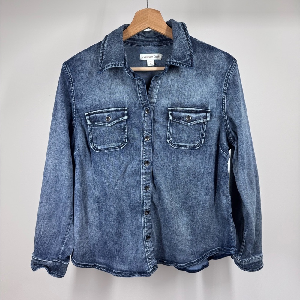 Coldwater Creek Blue Denim Button Down Top
